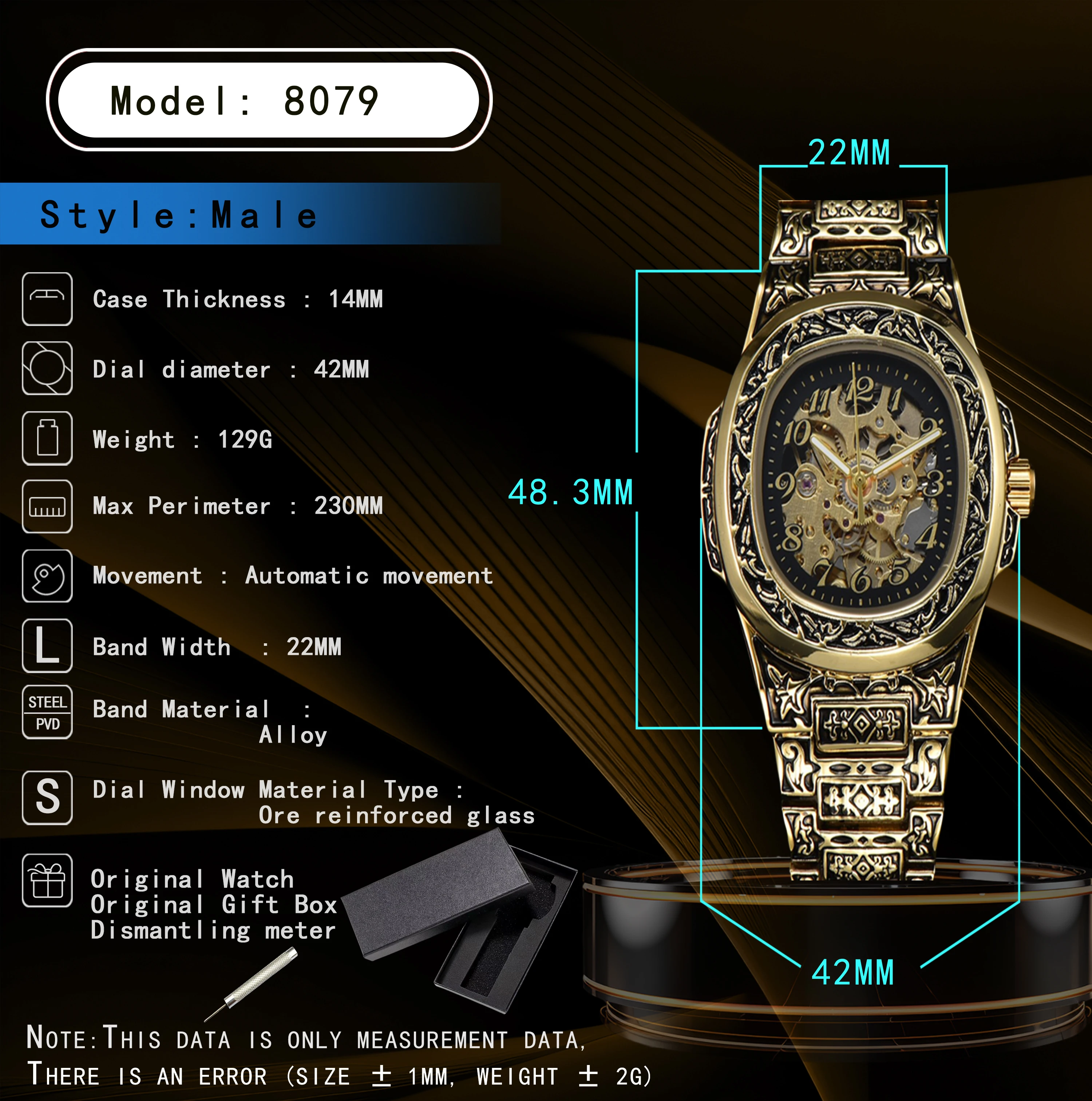 LONGLUX Automatic Mechanical Men's Skeleton Watch