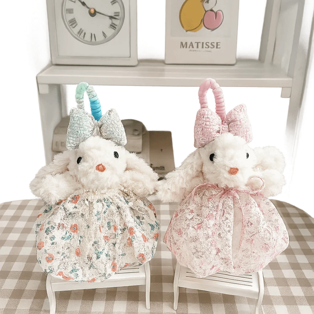 Princess Pearl Dress Bow Plush Rabbit Keychain Cartoon Stuffed Rabbit Doll Keyring Kawaii Soft Drooping Ear Rabbit Pendant