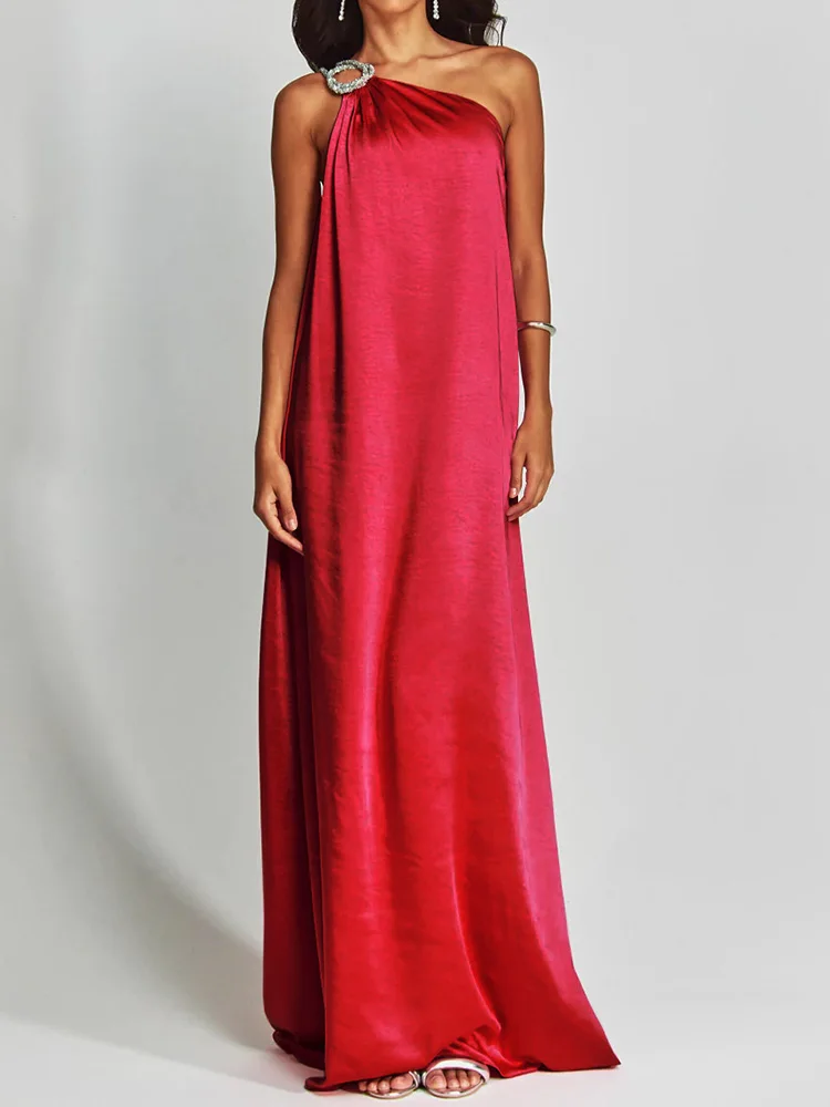 2025 um ombro sem mangas sólido vestido de férias elegante feminino primavera verão maxi vestido femme sexy sem costas vestido de festa