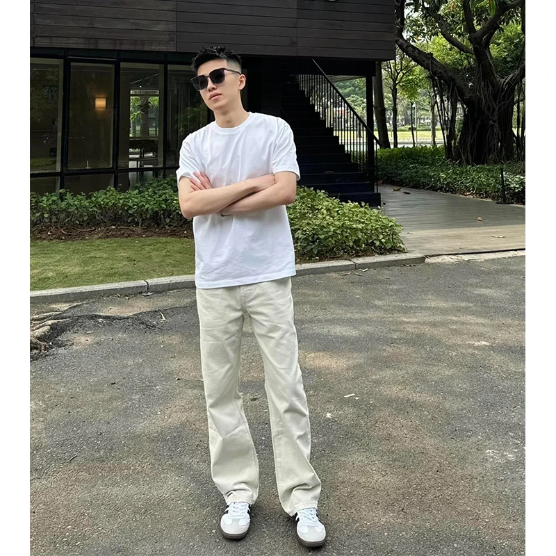

White Slim Fit Jeans Men's Summer Thin American High Street Elastic Bell Bottoms Trendy Brand Handsome Slimming Pants