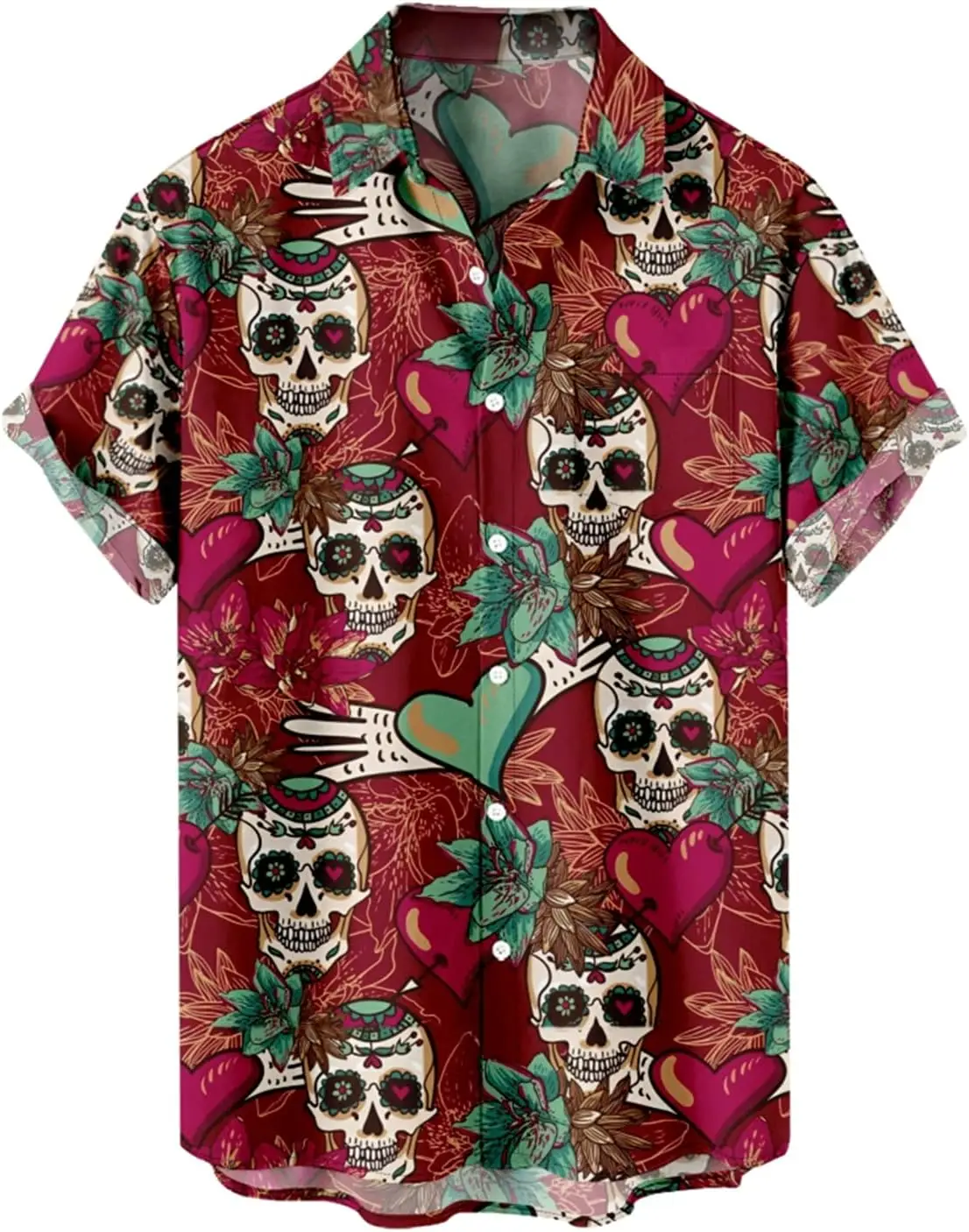 

Men's Funny Skeleton Short Sleeve Shirt Day of the Dead Skull Button Shirts
