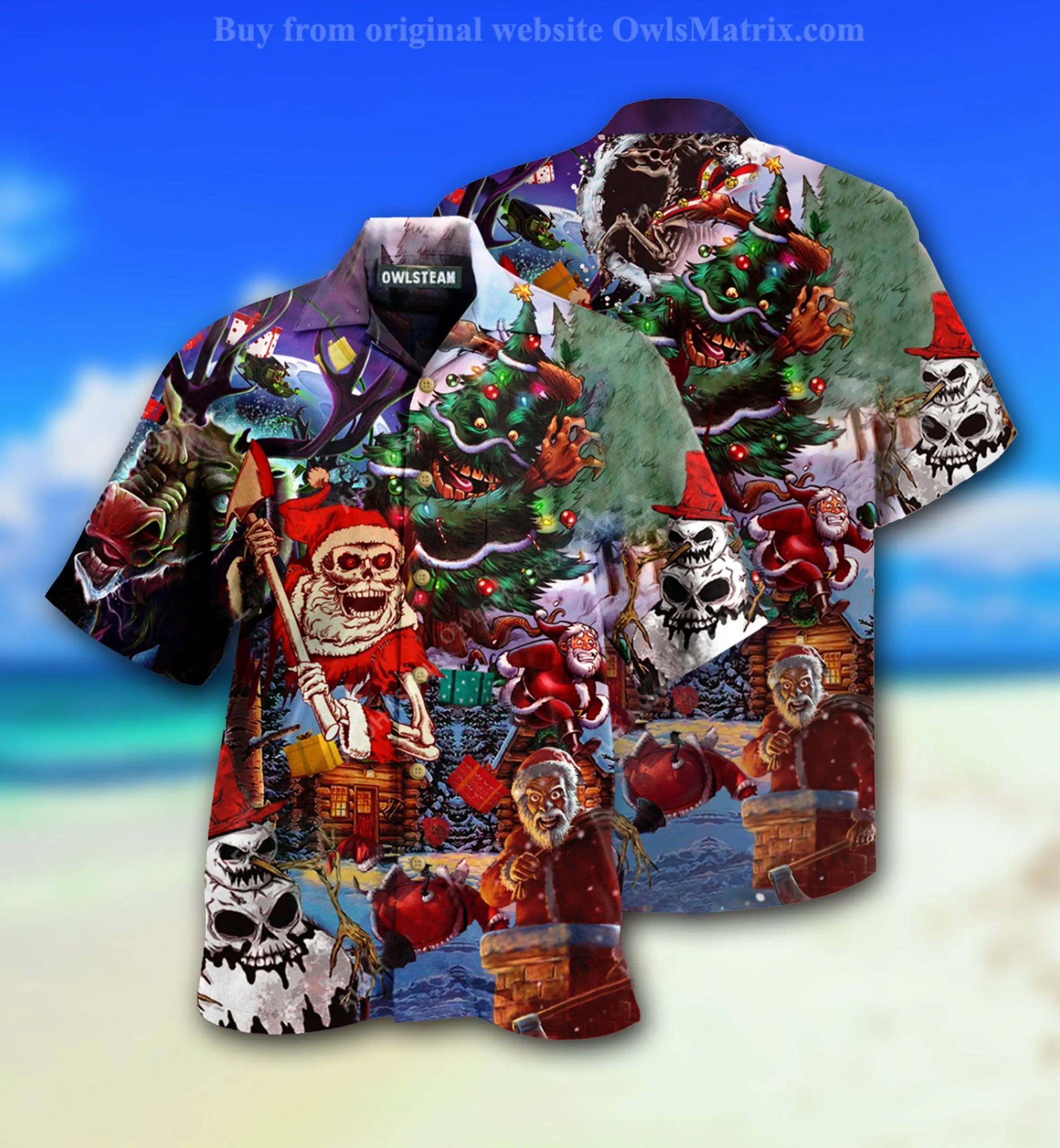 

New Men's Casual Shirt Hawaiian Scary Santa Claus Tops Aloha Christmas Party Men Clothing Button Up Shirts Summer