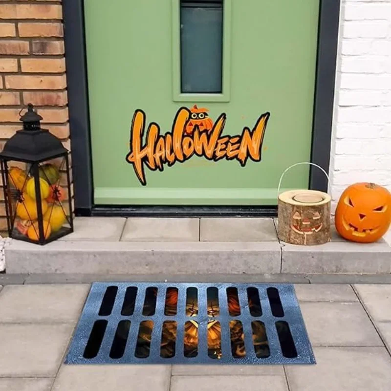Halloween 3D Manhole Cover Horror Mat Halloween Carpet Clown Trap Vision Doormat Kitchen Bathroom Bedroom Decorative Floor Mats