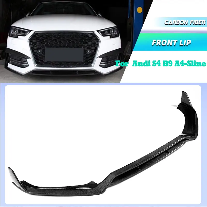 Full Carbon Fiber Car Front Bumper Lip Splitters for Audi S4 B9 A4-Sline Sedan 2017-2020 Front Lip Chin Apron Guard Body Kit