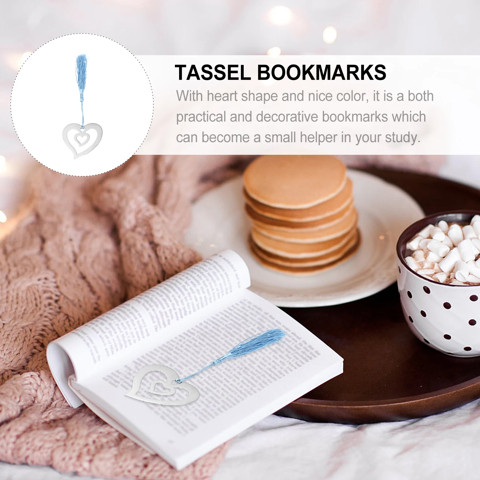 

6 Pcs Heart Shaped Stainless Steel Bookmarks Cute Love Design for Reading Tassel Page Markers Students Gifts Compact