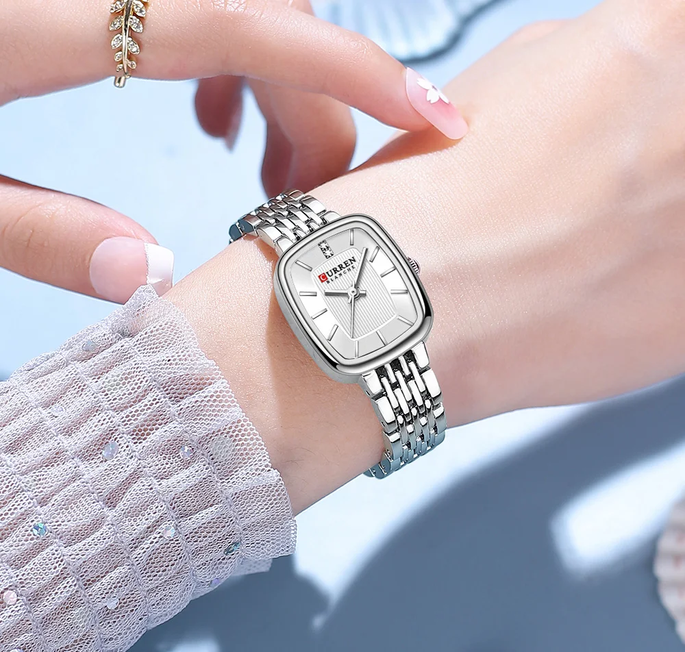 Curren 9093 Damen-Quarzuhr, wasserdicht, luxuriös, Party-Damenuhr, elegantes goldenes rechteckiges Zifferblatt, Quarzuhr, Armband, Geschenk – Detail 19