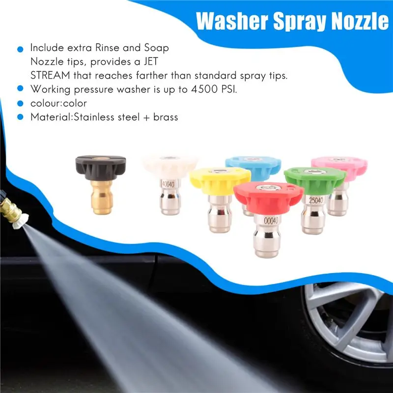 High Pressure Washer Accessories Kit, 7 Power Washer Spray Nozzle Tips,1/4 Inch 4500 Psi 7-Pack (2.5 Gpm)