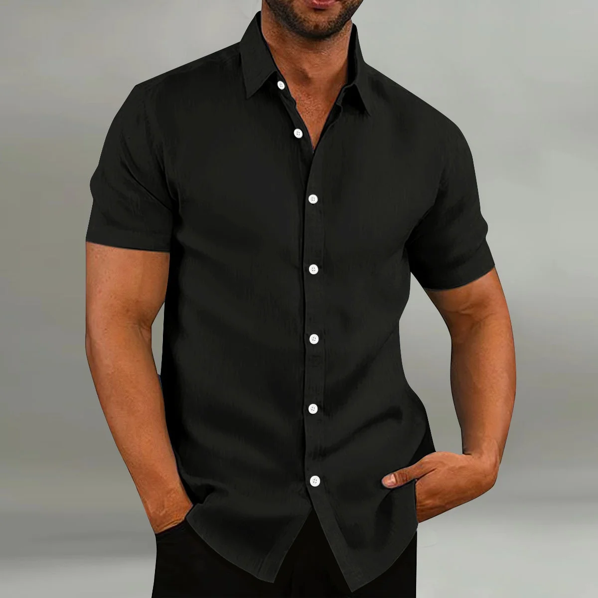

Spring and summer new style men's casual fashionable short-sleeved shirt top, retro and comfortable short-sleev shirt