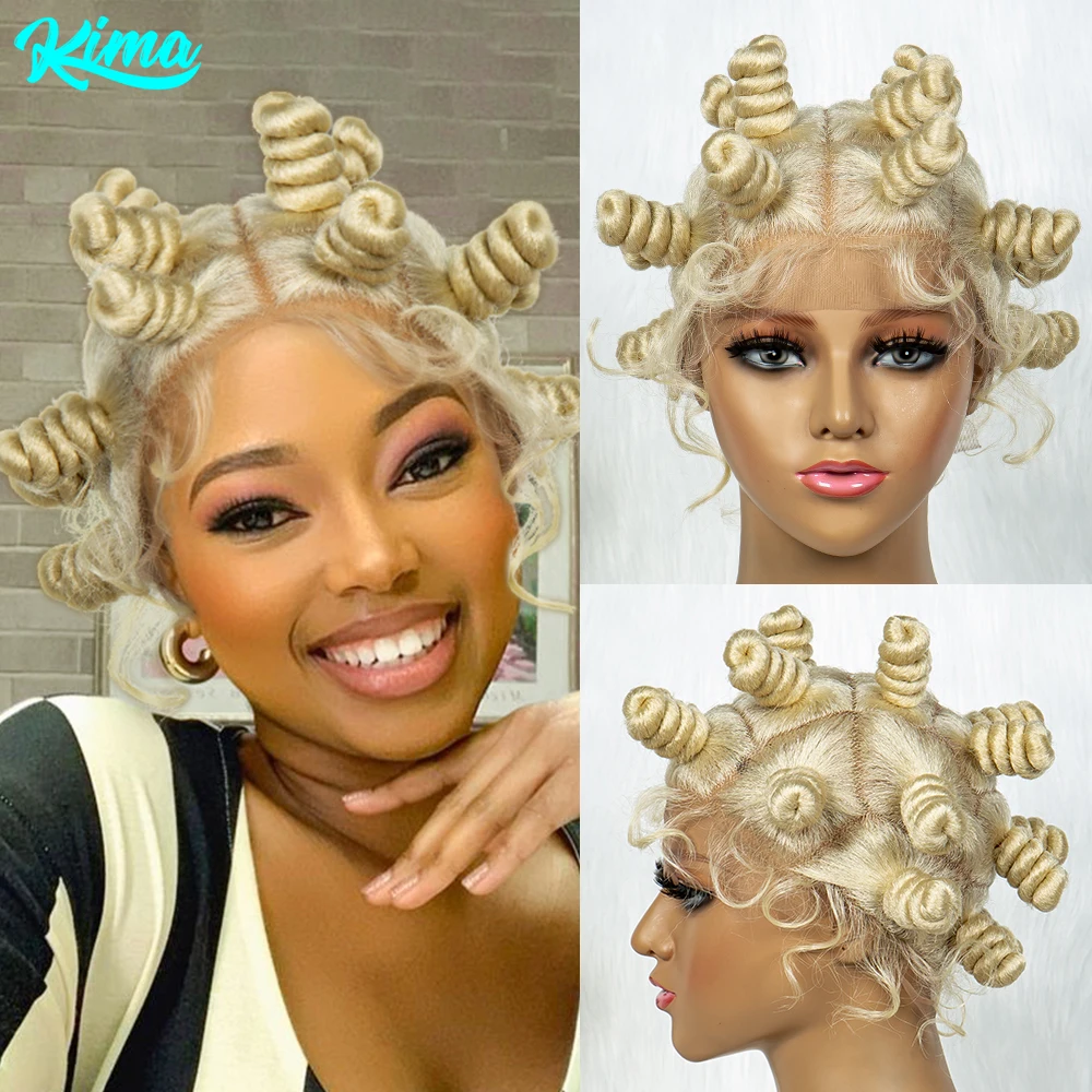 Blonde Bantu Knotless Box Braided Wig Synthetic Lace Front Braided Wig Buns Full Lace African Braiding Hair For Black Women