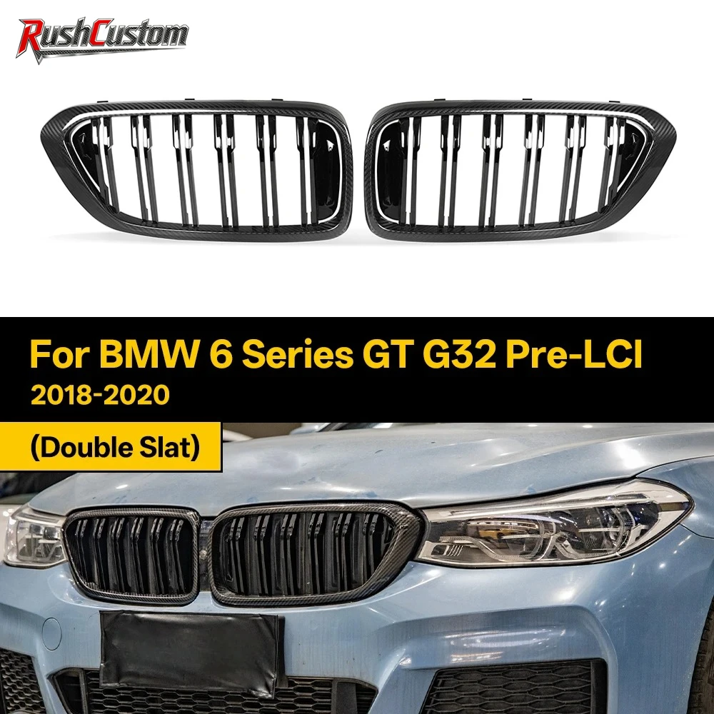 

Front Kidney Bumper Grille Real Dry Carbon Fiber Hood Grills For BMW 6 Series GT G32 Pre-LCI 2018-2020 Double Slat Auto Parts