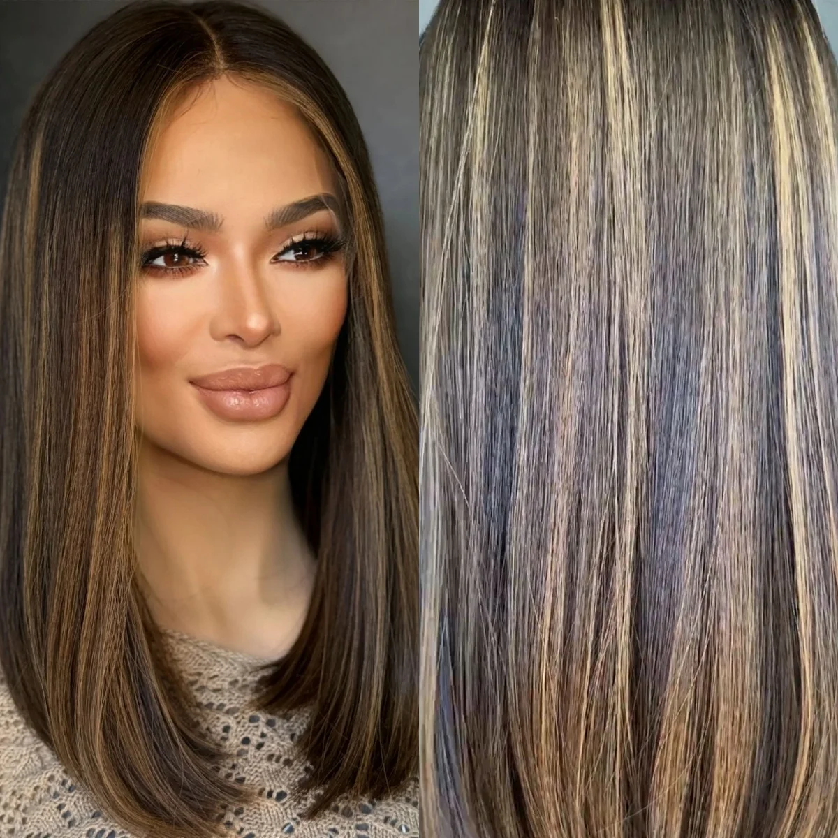 

16-дюймовые каштаново-коричневые мелирование, синтетические кружевные верхние парики, средняя длина, мягкие удобные брюнетки из волокна, ежедневно