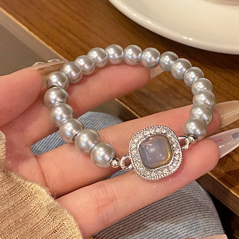 Stylish Exquisite Grey Pearl Bracelet Pearls Beaded Bangle For Women Girl Wedding Party Fashion Jewelry Accessories Gifts