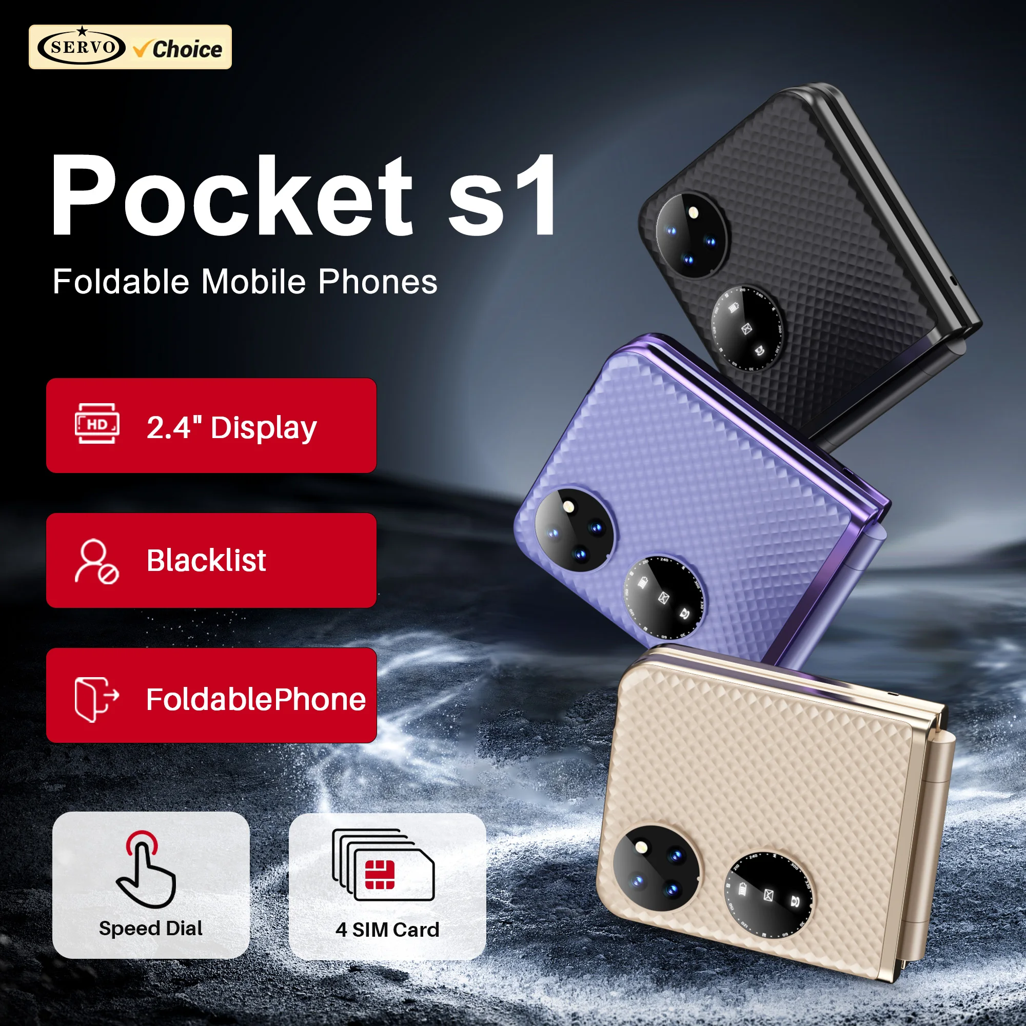 SERVO Pocket S1 4 SIM Standby Flip Mobile Phone Magic Voice Call Recording Flashlight MP3 Speed Dial 2G GSM Foldable Cellphones