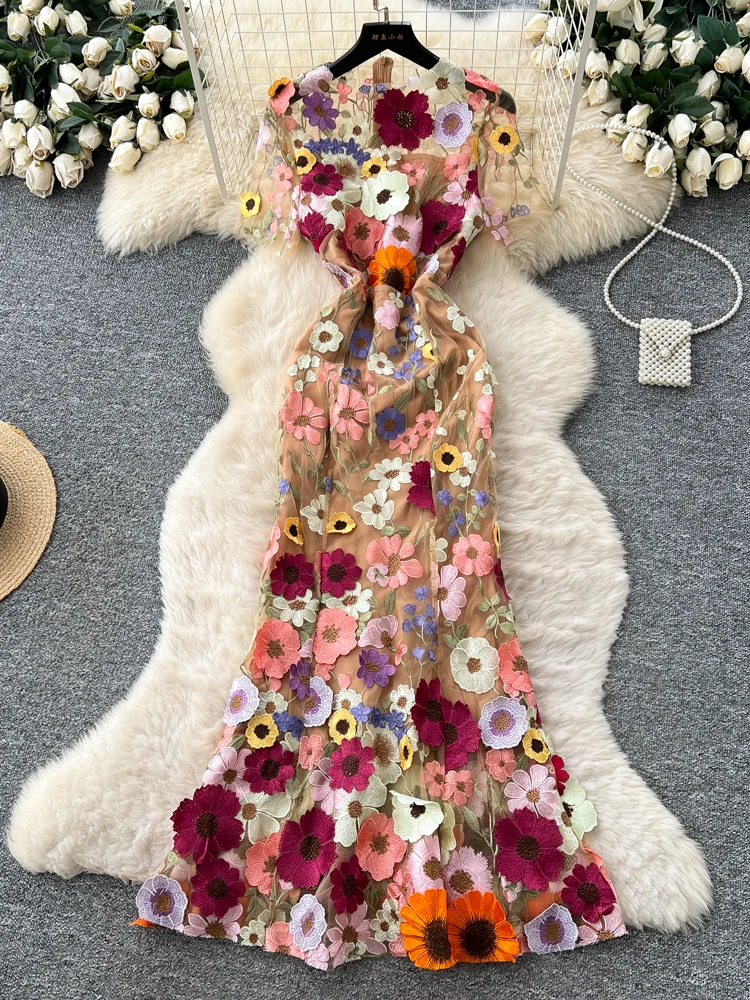 กระโปรงยาวทรงเอ เอวสูง ปักลายดอกไม้ 3 มิติ สีเหลือง สำหรับใส่ในฤดูใบไม้ผลิ ฤดูใบไม้ร่วง และฤดูร้อน