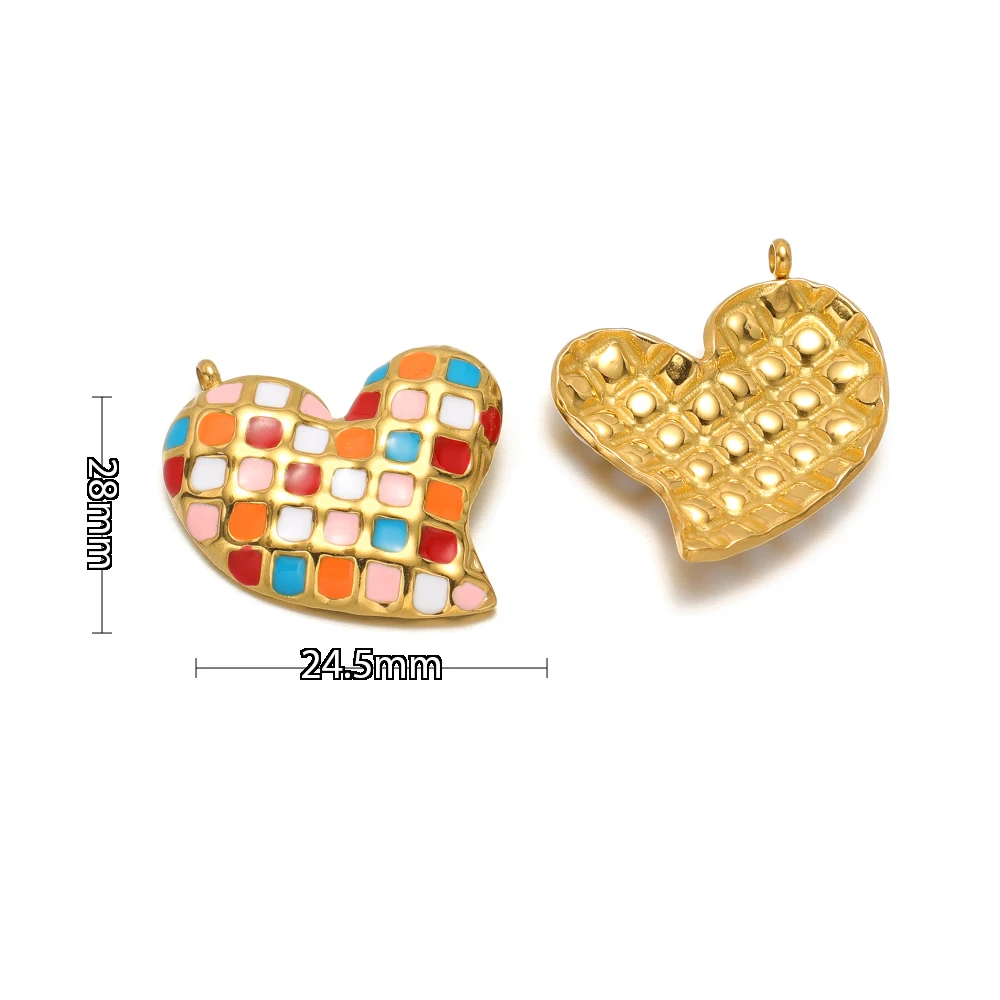 5 Stück 28mm Emaille-Herzanhänger aus Edelstahl, PVD-vergoldet, für Halsketten, selbstgemachte Ohrringe, DIY-Schmuckzubehör – Detail 5
