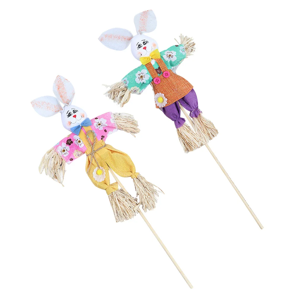 

2Pcs Halloween Easter Rabbit Scarecrow on Stake Fall Harvest Thanksgiving Outdoor Garden Porch Decoration 38cm