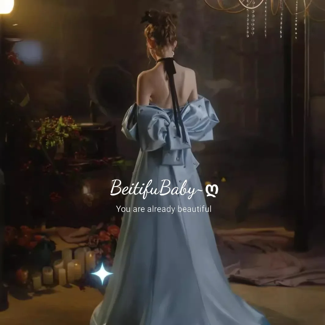 BeitifuBaby Stain Evening Dresses for Women 2024 Vestidos Strapless Off The Shoulder Rhinestone Decoration Bow Banquet Ball Gown