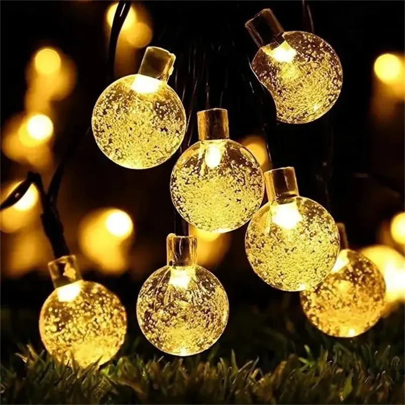 

8 Lighting Modes Solar Crystal Ball Bubble Light String Solar Outdoor Light Strip For Garden Camping Party Independence Day