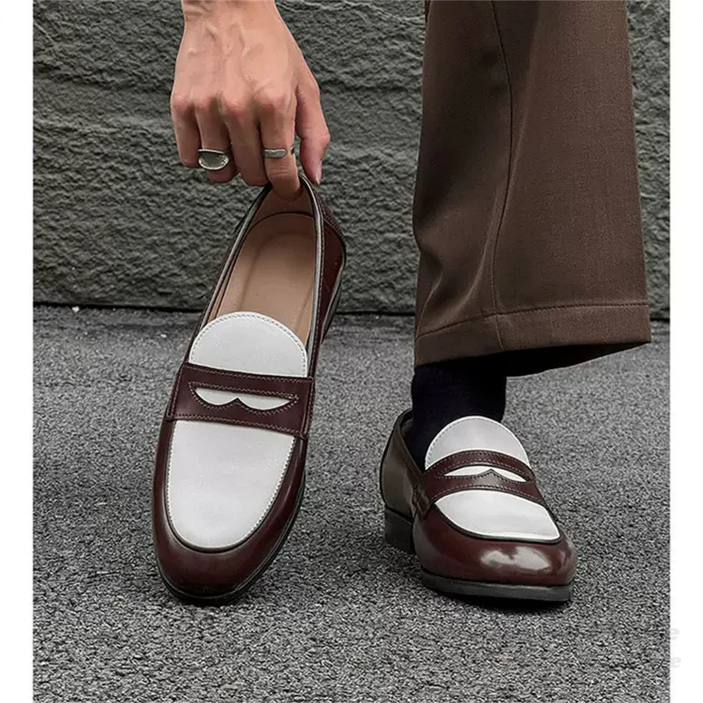 2026 Summer New Men's One Step Leather Shoes Casual Lazy Loafers Round Toe Color Patchwork Slip On Elegant Comfort Single Shoes