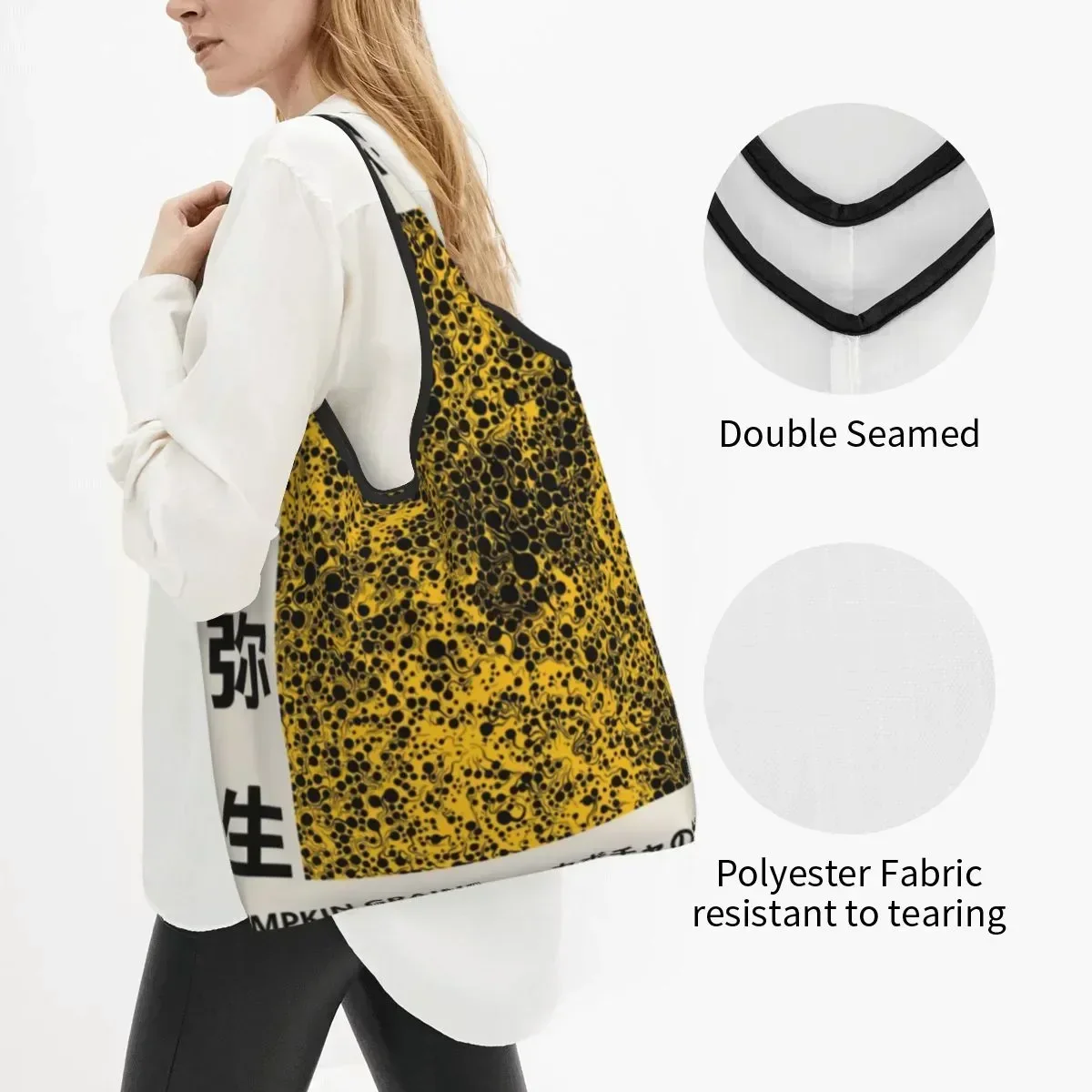 Fashion Printed Yayoi Kusama Pumpkin Grains Shopping Tote Bag Portable Shopper Shoulder Abstract Painting Handbag