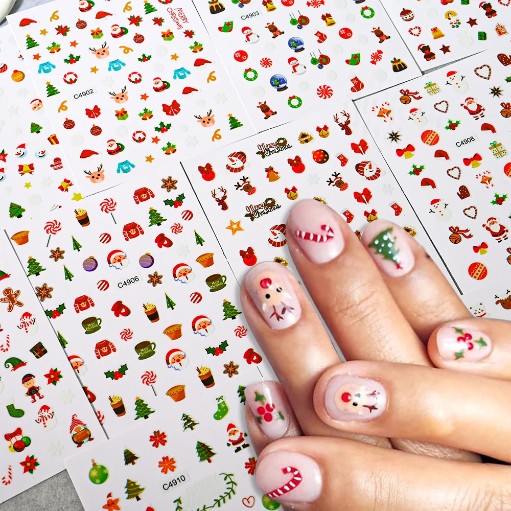 3D Santa Claus Elk Christmas Nail Stickers Cute Snowman Gloves Self Adhesive Sliders Nail Decals Snowflakes Manicure Decoration