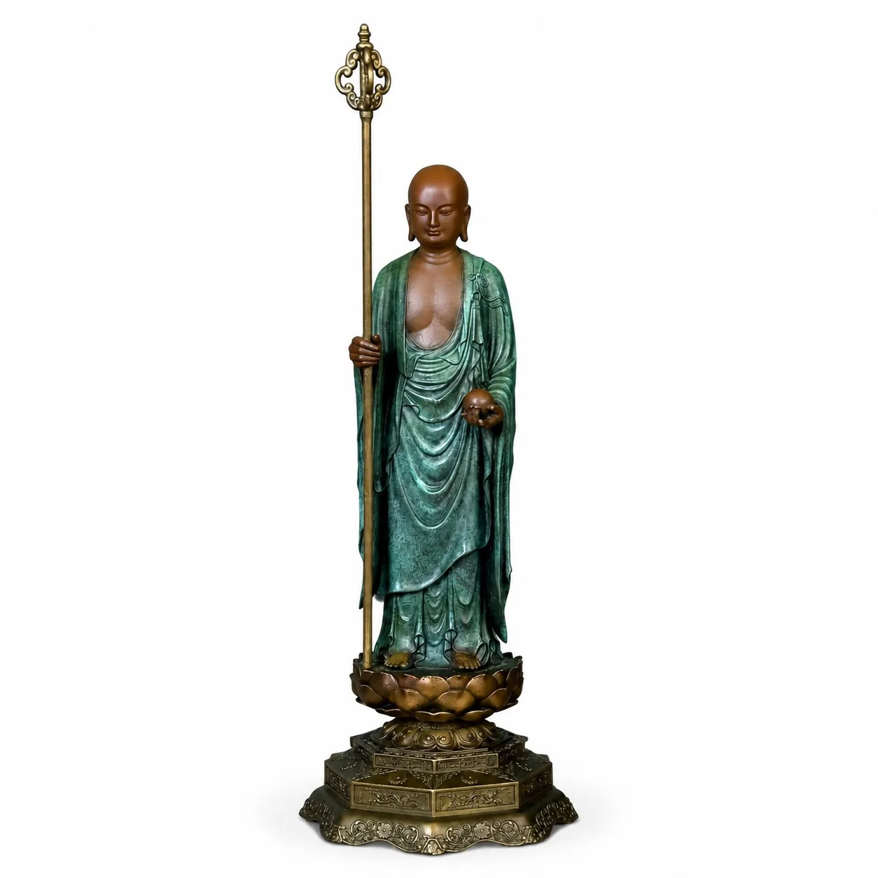 Handcrafted Copper Ksitigarbha Bodhisattva Statue for Traditional Chinese Buddhist Tabletop Home Office Sanctuary Decor Gift