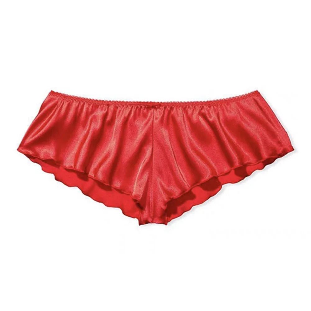 Men Satin Shorts Skirt Panties Sexy Underwear Loose Sissy Lingerie Triangle Brief Exposed Butt Underpants Ultra Thin Knickers