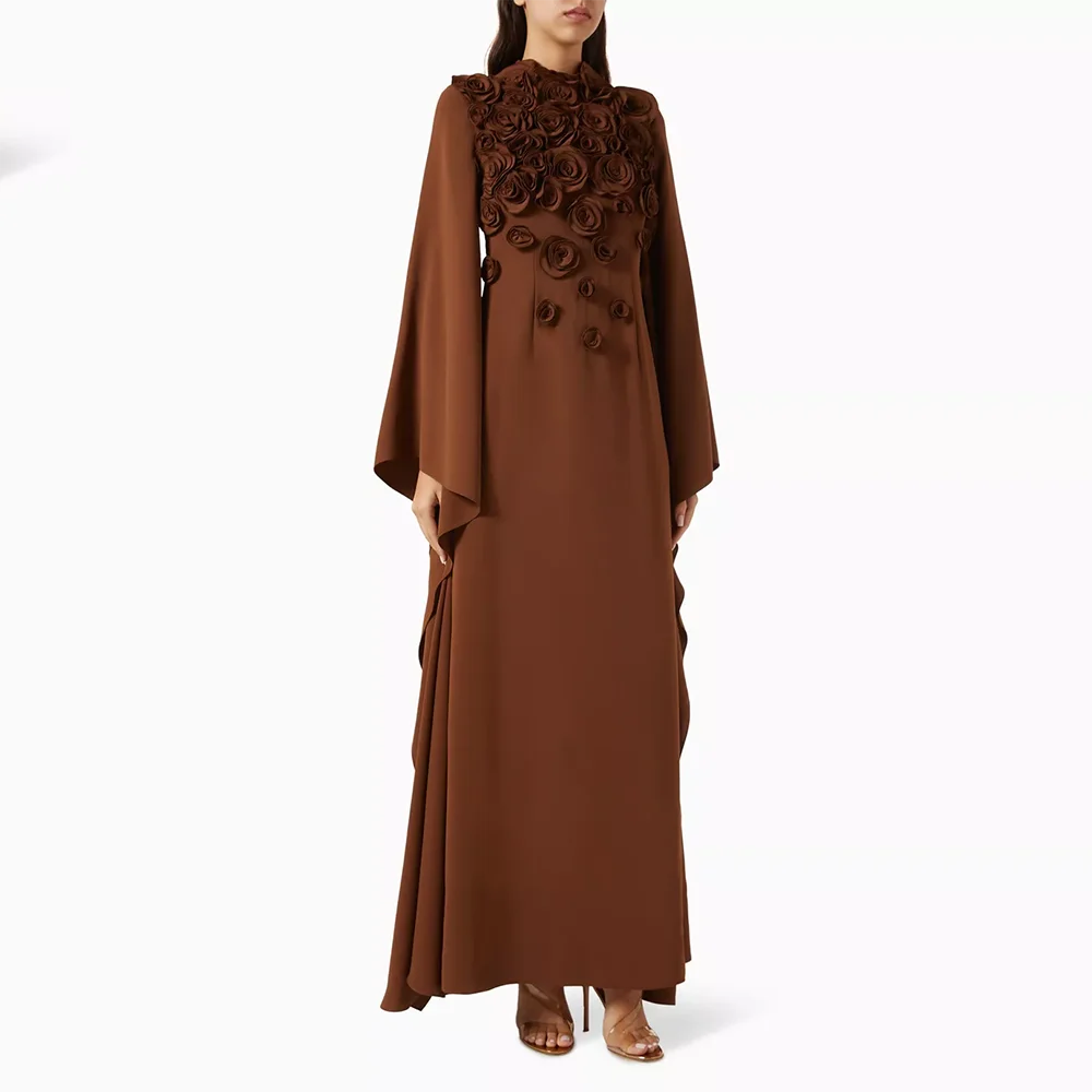 

Luxury Evening Dresses High Collar Long Sleeves Flower Mermaid Evening Gowns Ankle Length Prom Dresses Dress Customized