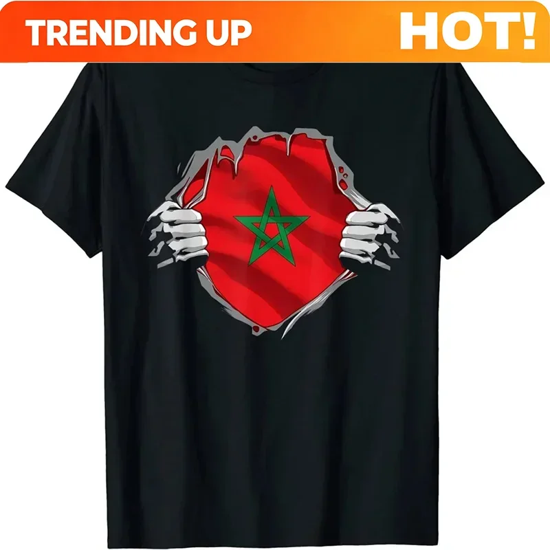 Customization Morocco Flag Emblem Graphic T Shirt For Men 3D Printed Football Sports Moroccan T-Shirts Round Neck Short Sleeve T