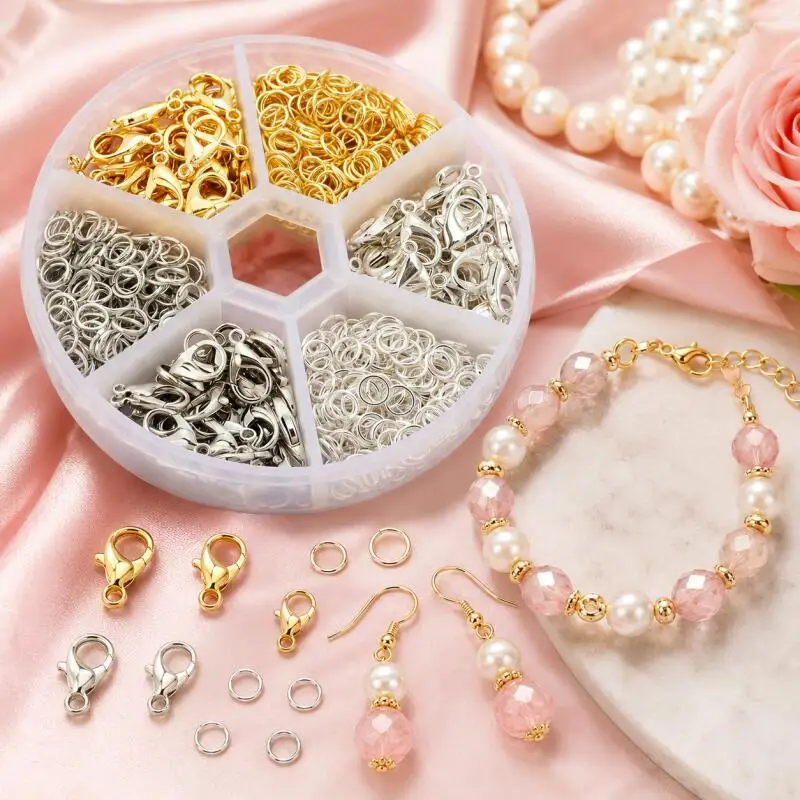 5/3/2/1 Boxen 6-Fach-Schmuckherstellungs-Set mit Karabinerverschlüssen, offenen Biegeringen, Armband- und Halskettenzubehör – Detail 1