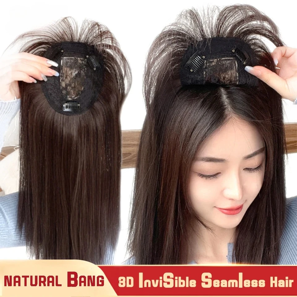 Frange 3D invisible sans couture, effet vague d'eau, pour cheveux, couvre-chef naturel invisible pour la remplacement et la couverture des cheveux blancs