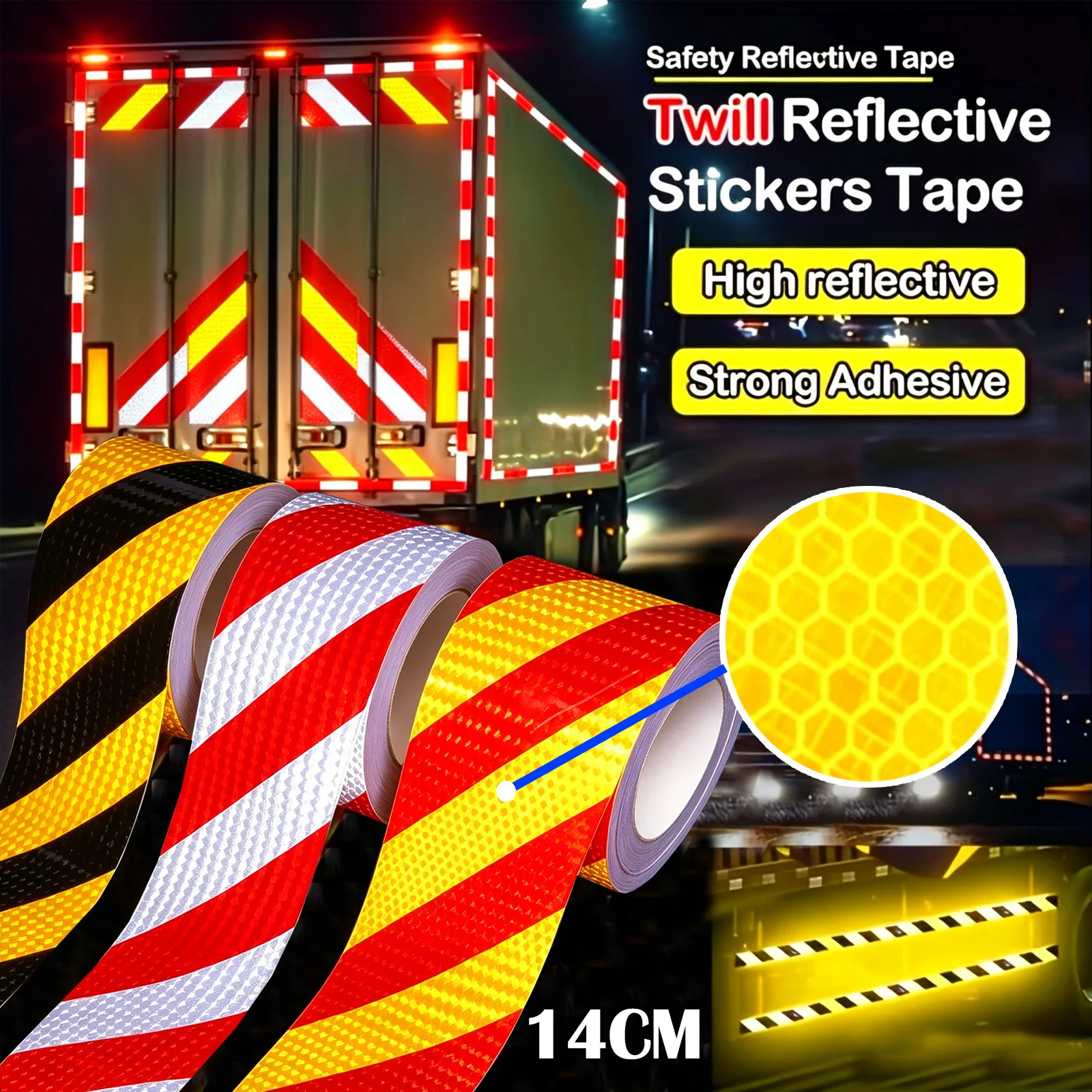 15CM Twill Print Reflective Safety Warning Tape Self Adhesive PVC Car Accessory Tape High Visibility Warning For Car Truck