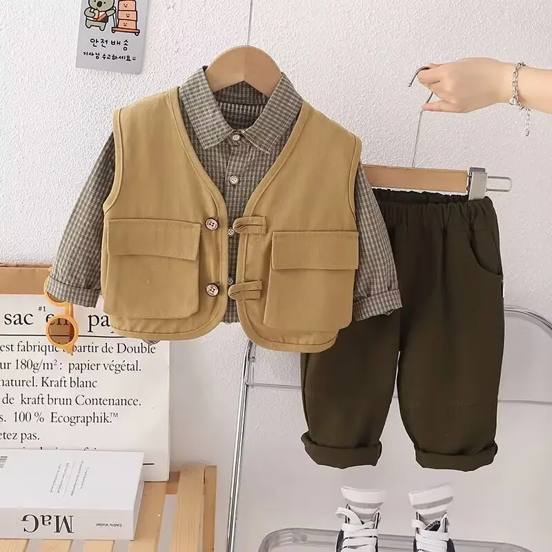

Boy's autumn suit 2024 new style Children's autumn suit for boy baby handsome casual suit vest three-piece set