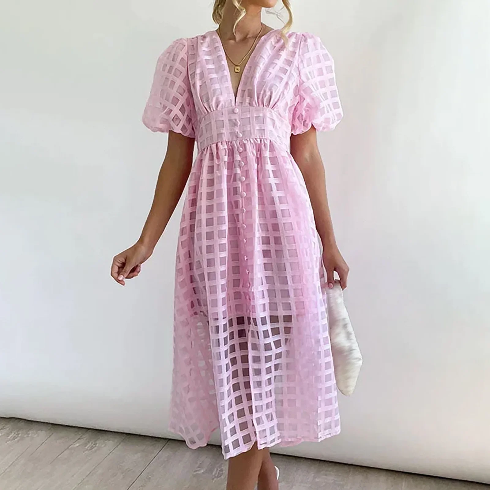 Vestido camisero Vintage bohemio para mujer, traje informal de manga corta, color liso, traje de verano para vacaciones