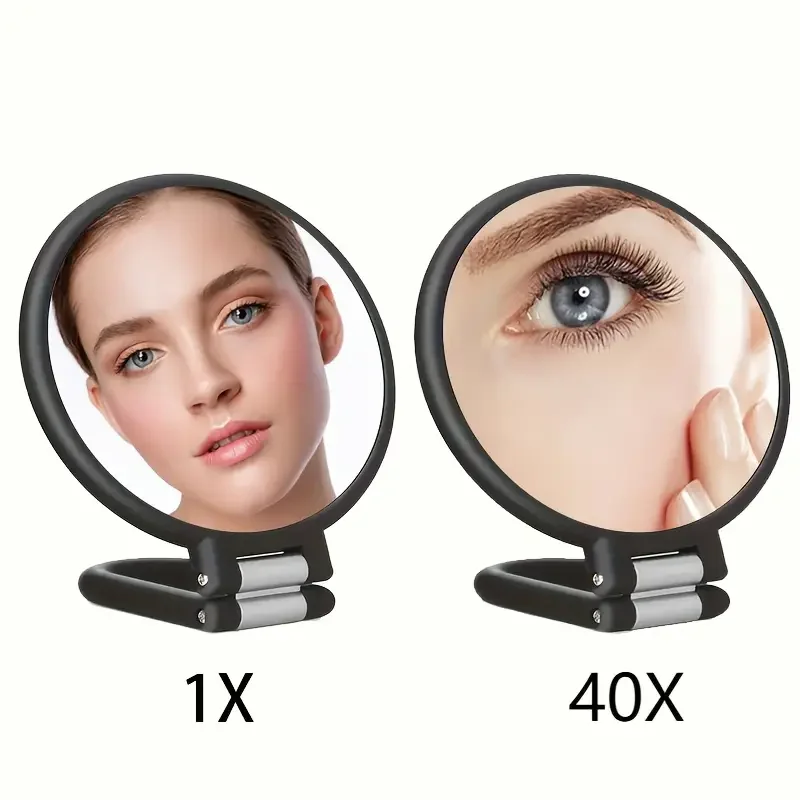 40배 확대 양면 휴대용 거울 360도 회전 °   조절 가능한 스탠드 및 여행용 케이스 - 정밀한 메이크업을 위한 접이식 거울
