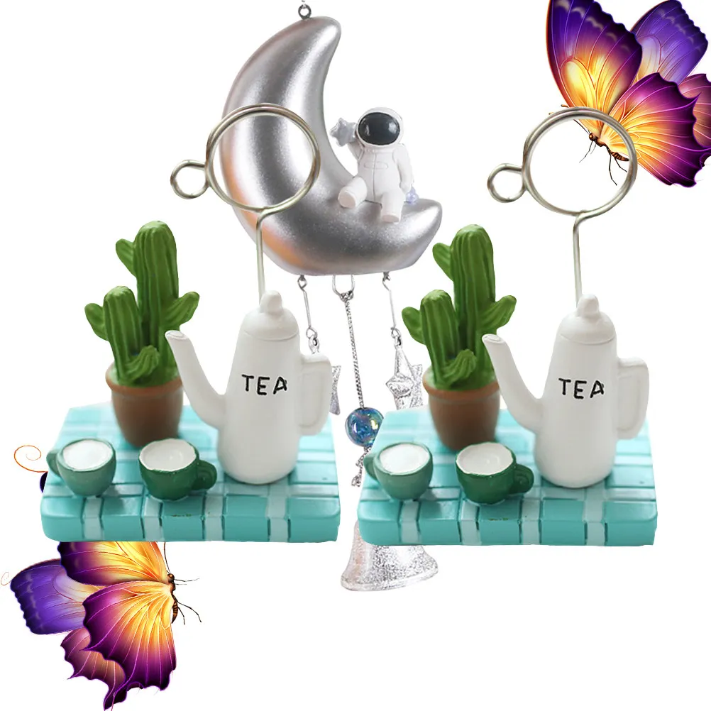 

2Pcs Mini Teapot Note Clips Resin Bonsai Photo Holders Decorative Picture Clamps for Craft Gifts Home Office School Projects