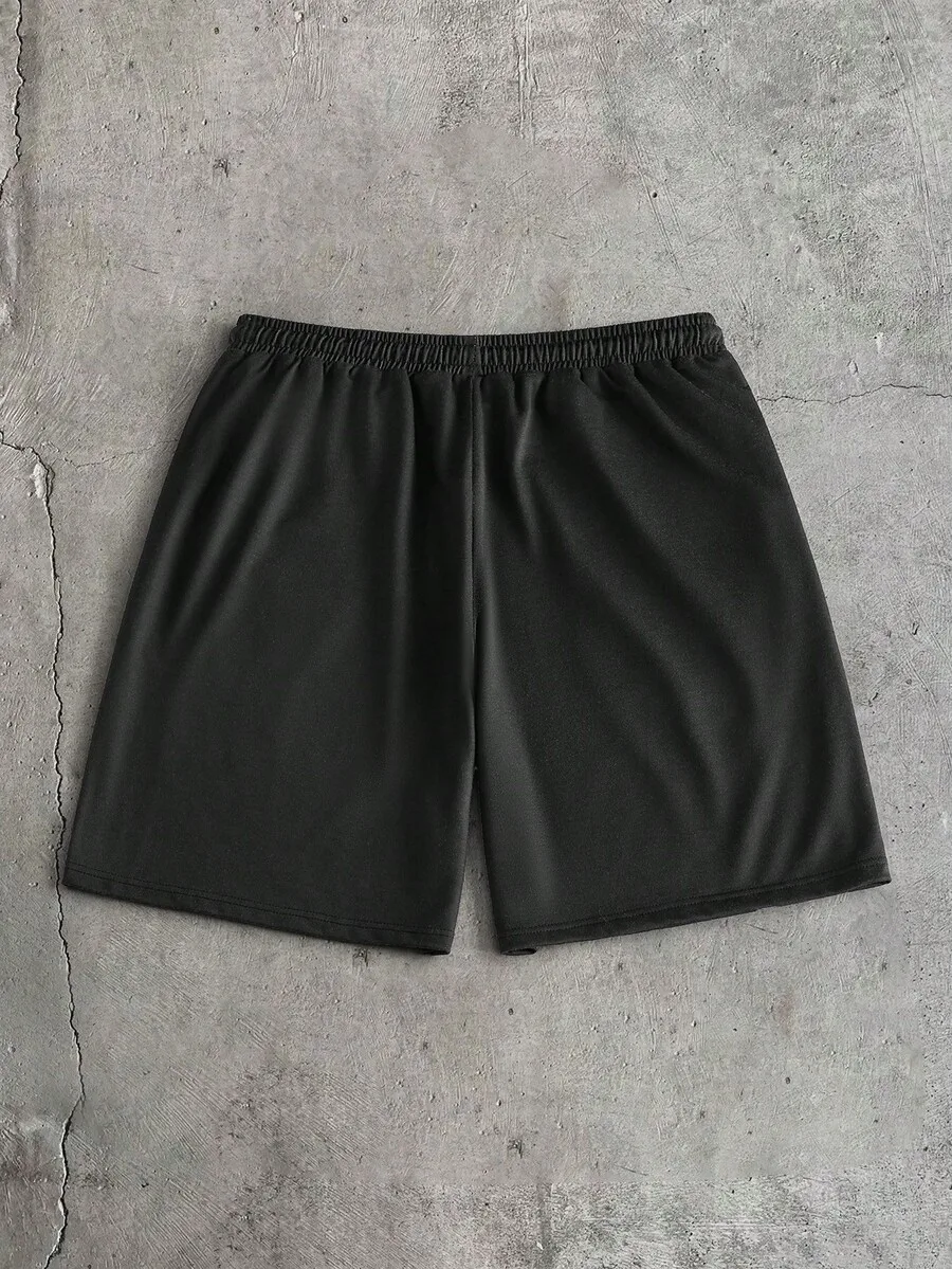 

Mens Solid Black Drawstring Waist Casual Shorts