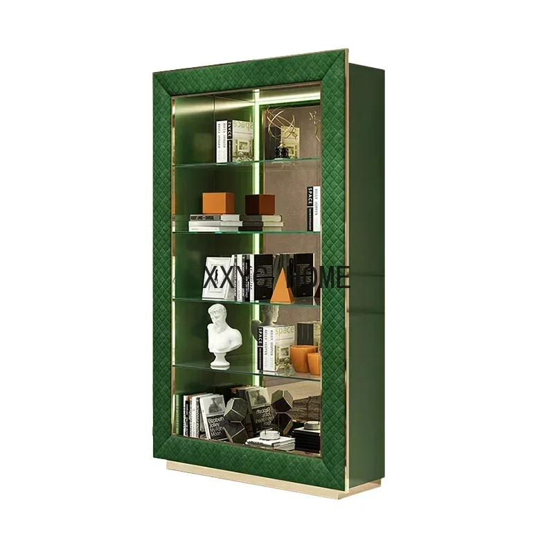 

Luxury bookcase, shelf, living room designer, floor standing open glass bookcase, post-modern decorative cabinet