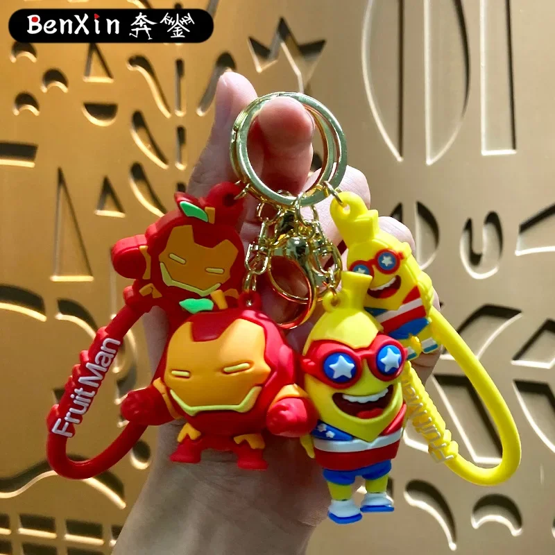 2025 미니소 만화 귀여운 과일 어벤져 키체인 가방, 커플 자동차 소형 선물, 고급 선물, 하이엔드