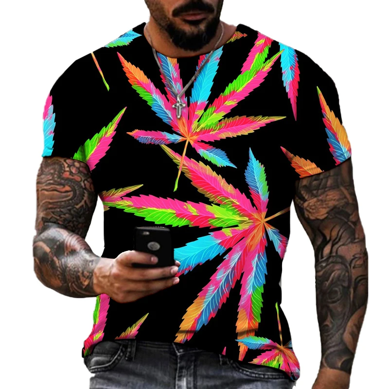 

3D hemp design short sleeved fashionable printed T-shirt for men's fashion O-neck loose casual men's top