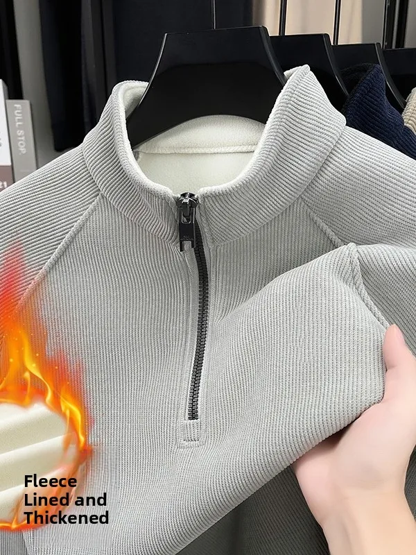 

Thiened Fce толстовка на молнии, мужская футболка с высоким воротником, зимняя молодежная цветная универсальная футболка с воротником-стойкой, повседневная футболка