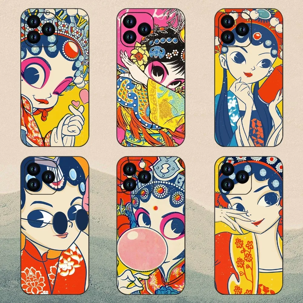 Funny Peking Opera Girl Phone Case For iPhone 11 12 13 14 15 Mini Pro XS Max X S Plus XR Shell