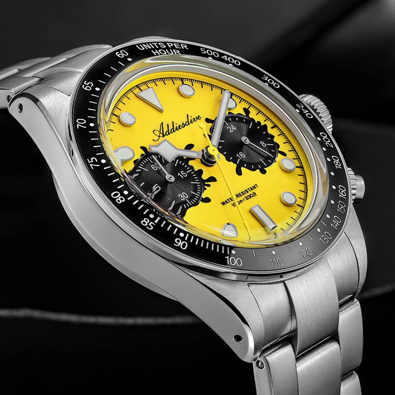 

Мужские роскошные кварцевые часы-хронограф ADDIESDIVE AD2520 с механизмом VK64, керамическим безелем, из нержавеющей стали, водонепроницаемые до 100 м, с люминесцентным циферблатом