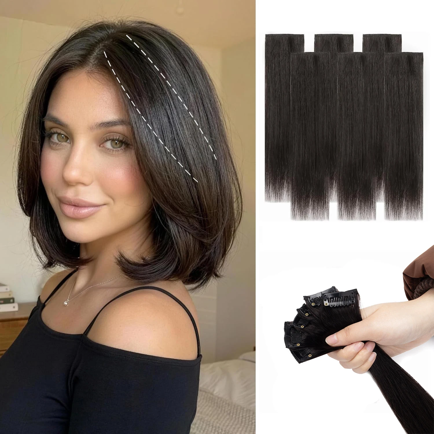 6PCS Short Clip in Hair Extensions Real Human Hair for Womem 12