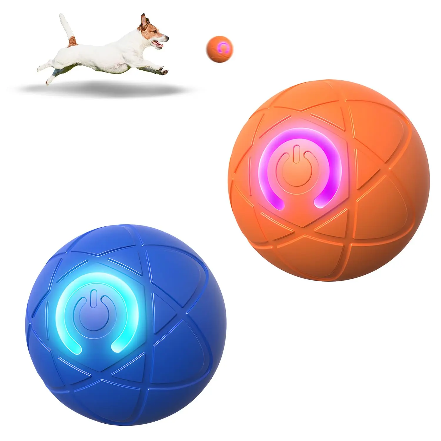 Giocattolo interattivo con palla per cani da 2 pezzi – Giocattolo per animali domestici attivato dal movimento automatico a LED ricaricabile TPU resistente alla masticazione per cani di piccola taglia e gatti