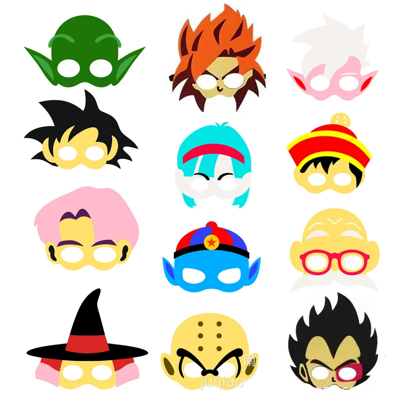 Mascarilla de Dragon Ball de 12 piezas, decoración para fiesta, regalo de cumpleaños, accesorios geniales para Halloween, adorno favorito para cosplay de niño