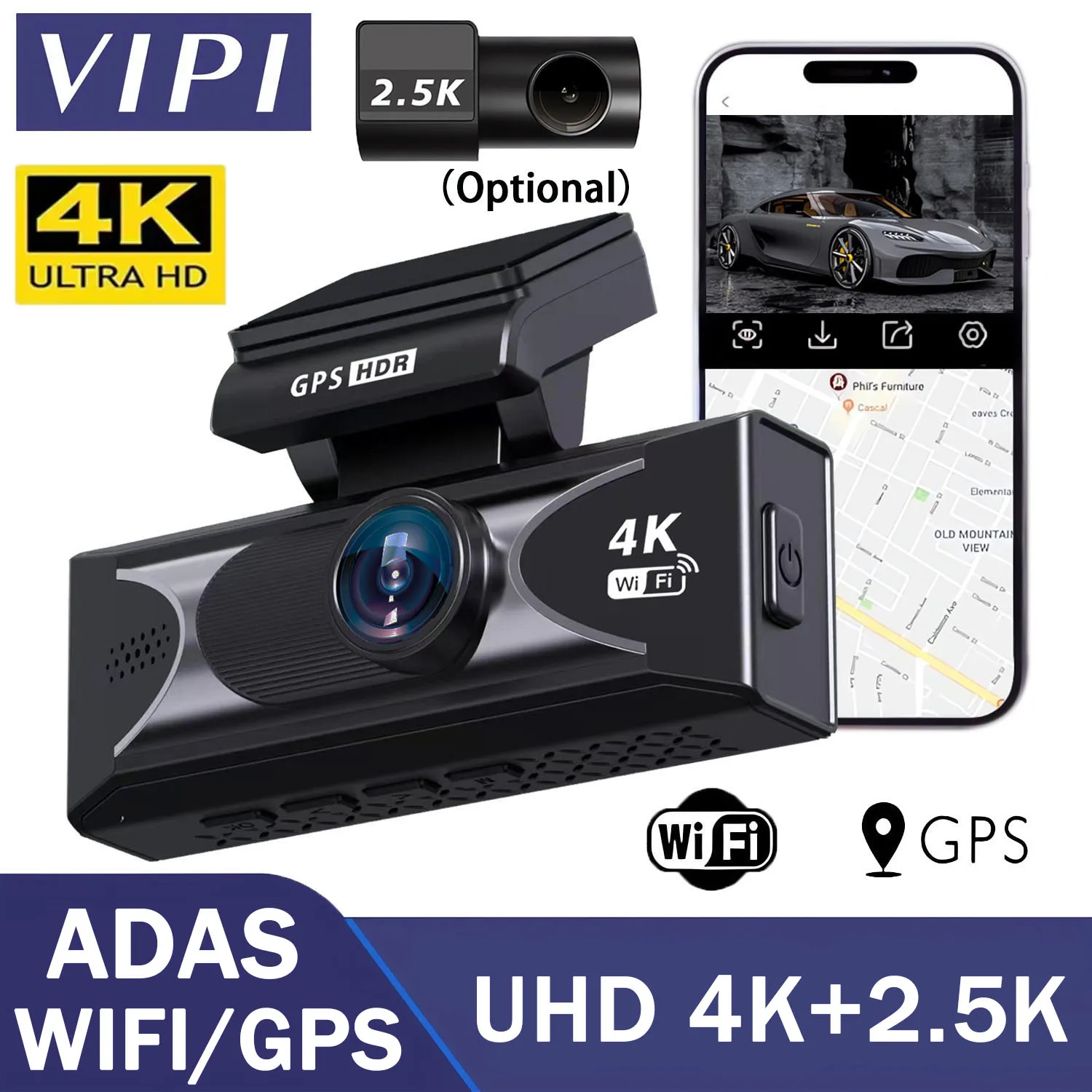 

UHD 4K+2.5K Car DVR ADAS WIFI GPS Mini Dash Cam Camera 2160P Dual Lens Dashcam Registrar Black Box Video Recorder Night Vision