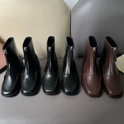 Maxdutti 2024, moda dziewczęca, minimalistyczny zamek błyskawiczny Chelsea Boots, kobiety, jesienno-zimowa brytyjska Retro oryginalne skórzane botki