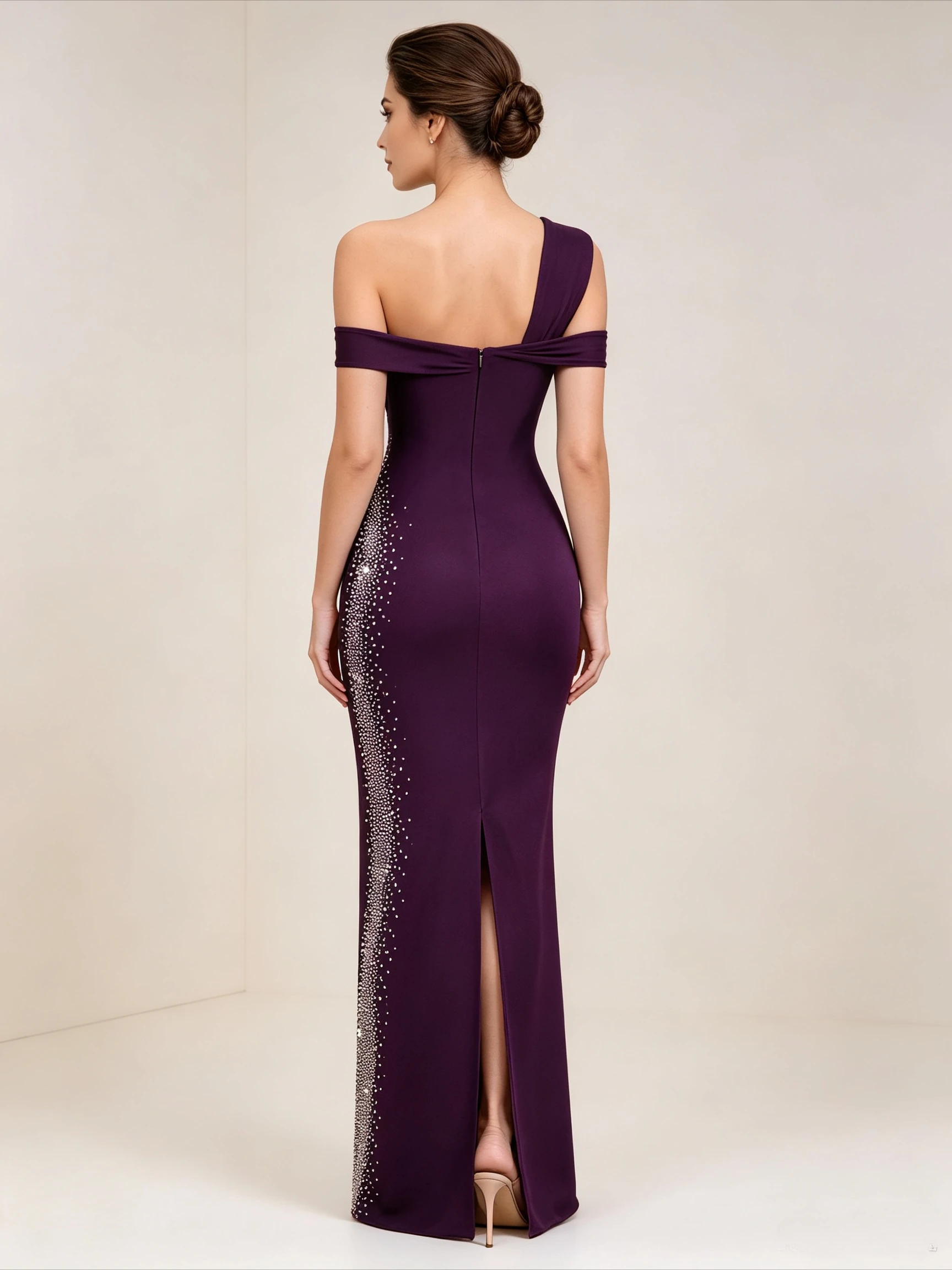 Customized Women One Shoulder Crystal Bandage Maxi Dress Mesh Patchwork Bodycon Gown for Evening Guest Party Celebrity Occasion
