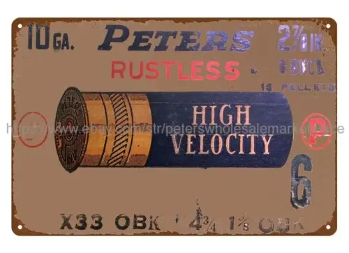 buy wall art Peters High Velocity Rustless Shotgun Shells ammo metal tin sign